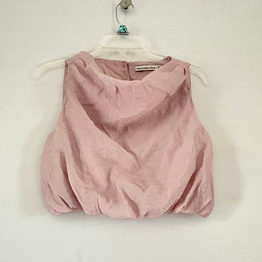 Abercrombie & Fitch Mauve Pink Bubble Hem Draped Crop Top Blouse XS